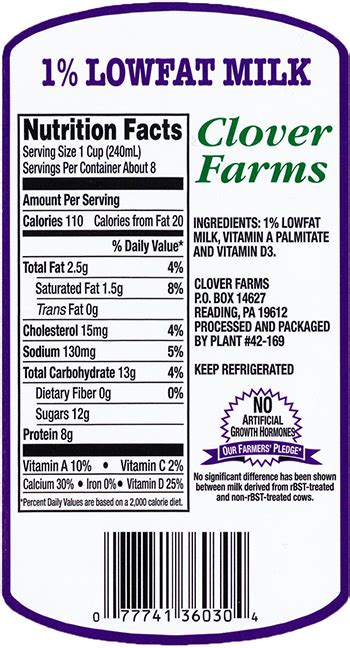 1% Low Fat Milk - calories, carbs, nutrition