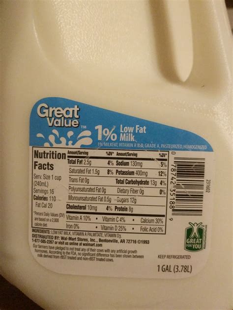 1% Milk - calories, carbs, nutrition