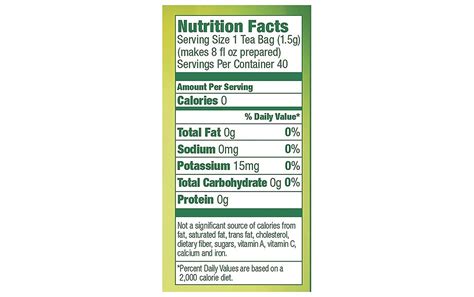 100% Natural Green Tea - calories, carbs, nutrition