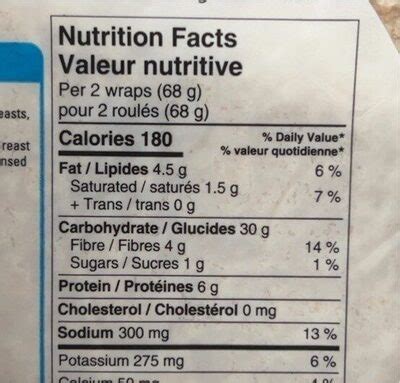 100% Whole Wheat Wrap - calories, carbs, nutrition