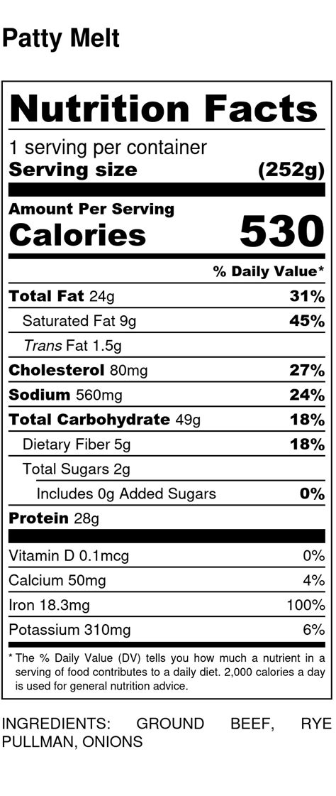 155 Double Grilled Patty Melt - calories, carbs, nutrition