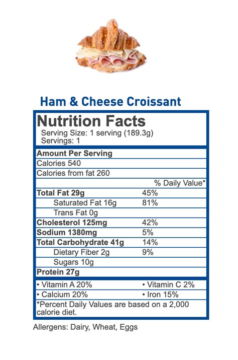 155 Sunrise Croissant with Ham & Cheese - calories, carbs, nutrition