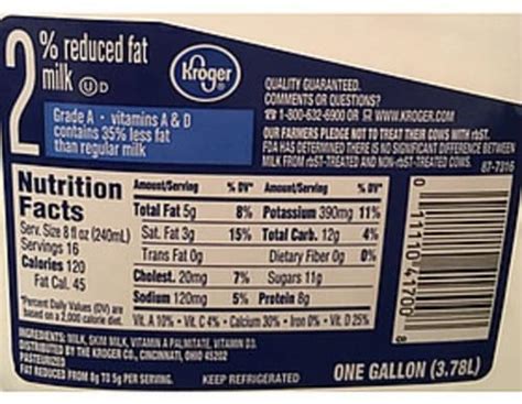 2% Reduced Fat Milk - calories, carbs, nutrition