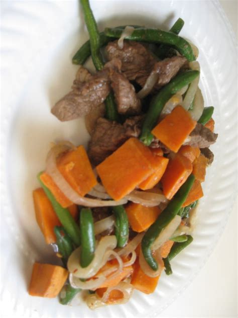 How does Beef Stir fry with Sweet Potato MEDIUM fit into your Daily Goals - calories, carbs, nutrition