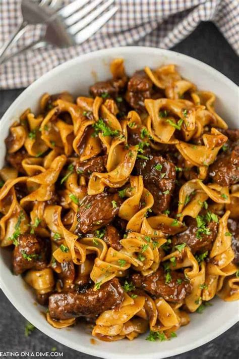 How does Braised Beef Tips and Noodles fit into your Daily Goals - calories, carbs, nutrition