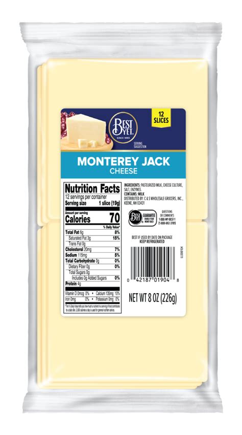 How does Cheese Monterey Jack Sliced 1/2 oz 1 Slice fit into your Daily Goals - calories, carbs, nutrition