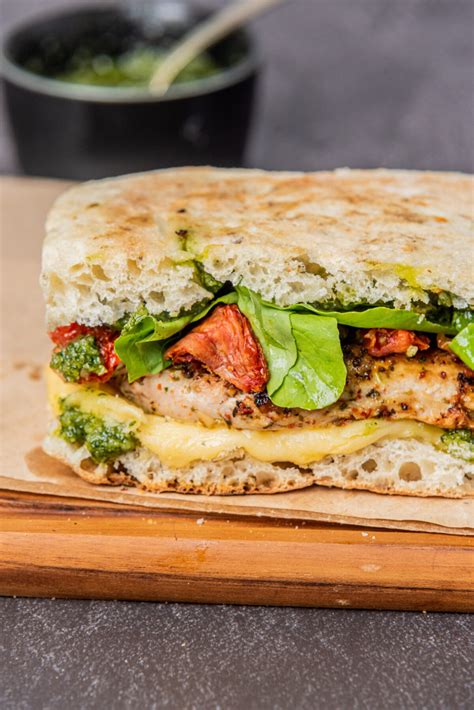 How does Chicken, Arugula, Pesto on Focaccia fit into your Daily Goals - calories, carbs, nutrition