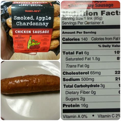 How does Chicken Sausage - Smoked, Apple Chardonnay fit into your Daily Goals - calories, carbs, nutrition