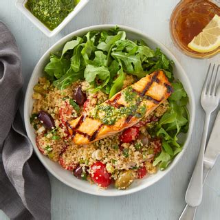 How does Grilled Pesto Salmon, Quinoa & Veggies fit into your Daily Goals - calories, carbs, nutrition