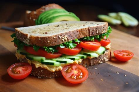 How does Hummus, Cucumber, Tomato Sandwich fit into your Daily Goals - calories, carbs, nutrition