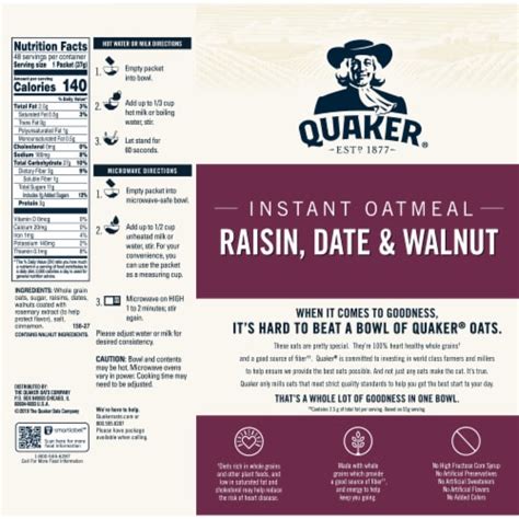 How does Instant Oatmeal -Raisin, Date & Walnut fit into your Daily Goals - calories, carbs, nutrition