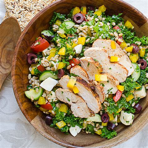 How does Kale Farro Salad with Grilled Chicken fit into your Daily Goals - calories, carbs, nutrition