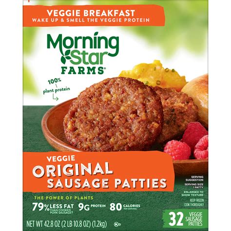 How does MORNINGSTAR FARMS Breakfast Sausage Patties, frozen, unprepared fit into your Daily Goals - calories, carbs, nutrition