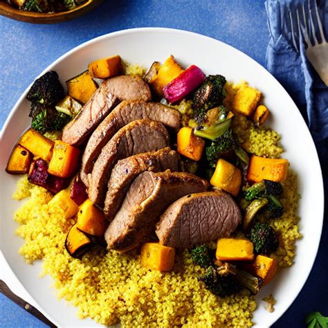 How does Masala Spiced Pork Loin with Apricot Chutney, Moroccan Cous Cous and Summer Squash fit into your Daily Goals - calories, carbs, nutrition