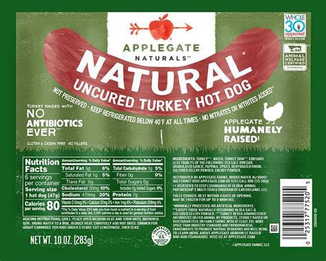 How does Natural Uncured Turkey Hot Dog fit into your Daily Goals - calories, carbs, nutrition