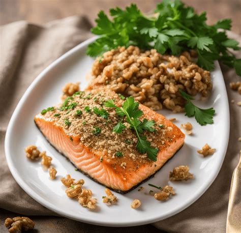 How does Oat Encrusted Salmon with Blueberry BBQ Glaze with Rice and Vegetables fit into your Daily Goals - calories, carbs, nutrition