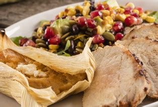 How does Pork Loin Maple Chile Glazed Pumpkin Tamale & Pomegranate Salad fit into your Daily Goals - calories, carbs, nutrition