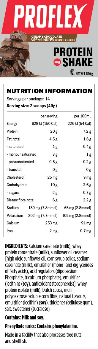 How does Proflex 20 Shake fit into your Daily Goals - calories, carbs, nutrition