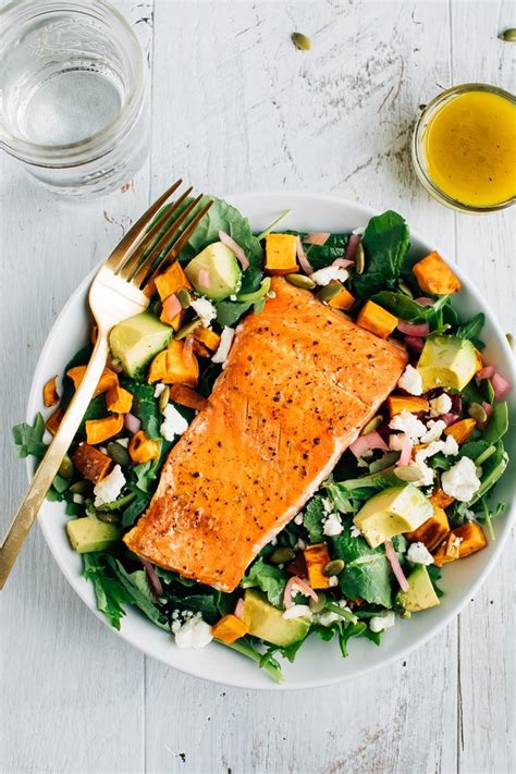 How does Salmon Bake, Salad, Sweet Potato fit into your Daily Goals - calories, carbs, nutrition