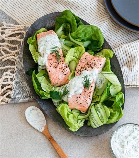 How does Salmon with Cucumber Dill Sauce fit into your Daily Goals - calories, carbs, nutrition