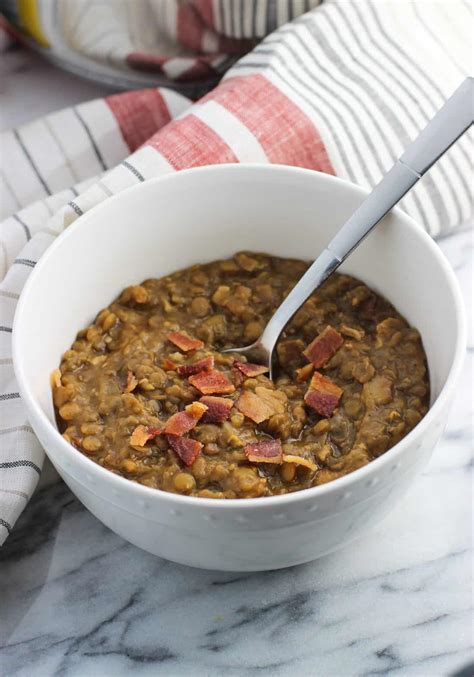 How does Soup Lentil Bacon 8 oz fit into your Daily Goals - calories, carbs, nutrition