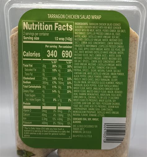 How does Tarragon Chicken Salad on Whole Wheat Wraps fit into your Daily Goals - calories, carbs, nutrition