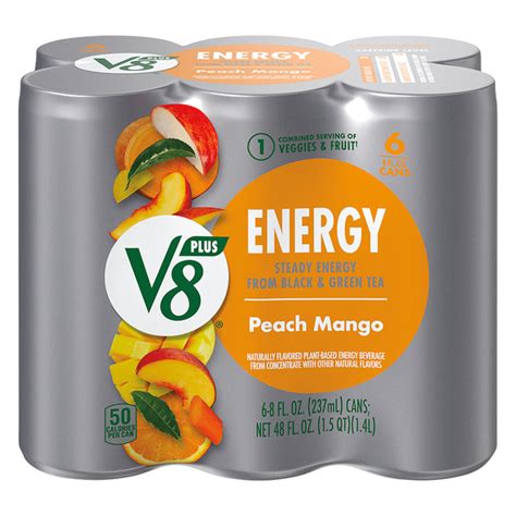 How does V-8 V-Fusion + Energy+ Peach Mango fit into your Daily Goals - calories, carbs, nutrition