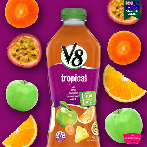 How does V8 V. FUSION Juices, Tropical fit into your Daily Goals - calories, carbs, nutrition