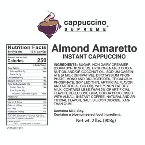 How many calories are in almond amaretto cappuccino (87921.0) - calories, carbs, nutrition