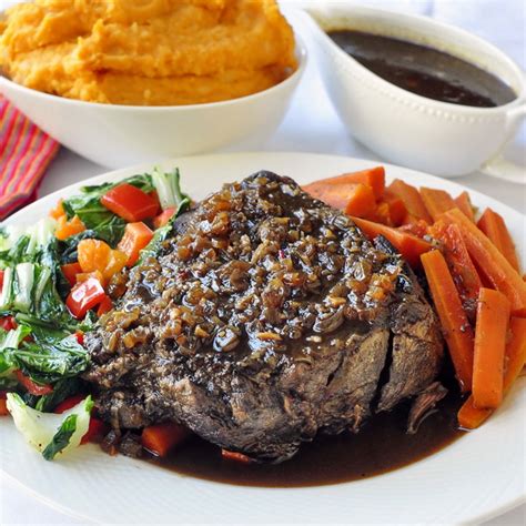 How many calories are in beef roast with rosemary and hoisin sauce, with sweet potato oven fries and savory beets - calories, carbs, nutrition