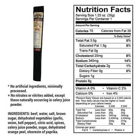 How many calories are in beef stick - calories, carbs, nutrition