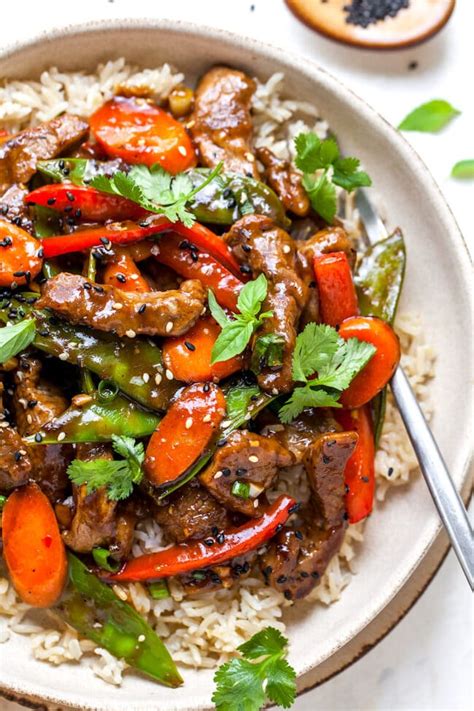 How many calories are in beef stir fry with basmati rice large - calories, carbs, nutrition