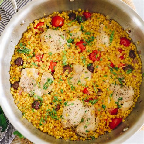 How many calories are in blackened chicken with israel couscous roast butternut squash with preserved lemon, herb roasted tom - calories, carbs, nutrition