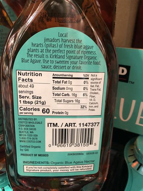 How many calories are in blue agave - calories, carbs, nutrition
