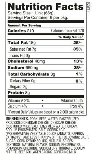 How many calories are in brats and cheddar chowder - calories, carbs, nutrition