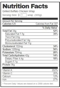 How many calories are in buffalo chicken ranch wrap - calories, carbs, nutrition
