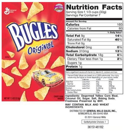 How many calories are in bugles original - calories, carbs, nutrition