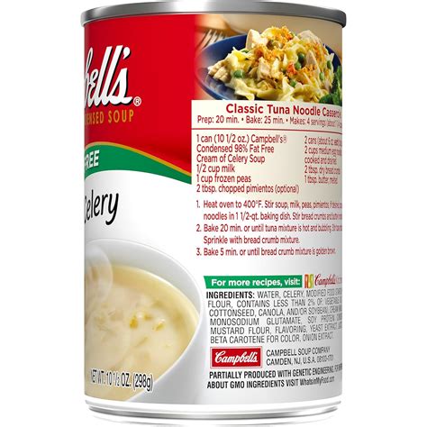 How many calories are in campbell's red and white, cream of celery soup, condensed - calories, carbs, nutrition