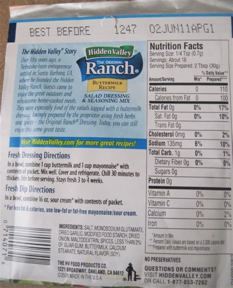How many calories are in carb well ranch - calories, carbs, nutrition