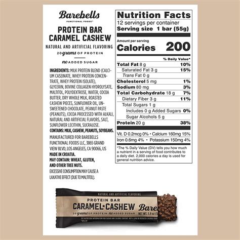 How many calories are in cashew bar - calories, carbs, nutrition