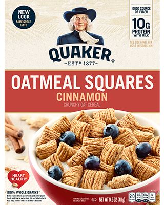 How many calories are in cereals ready-to-eat, quaker, oatmeal squares, cinnamon - calories, carbs, nutrition