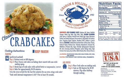 How many calories are in charleston crab cakes - 3 oz. - calories, carbs, nutrition