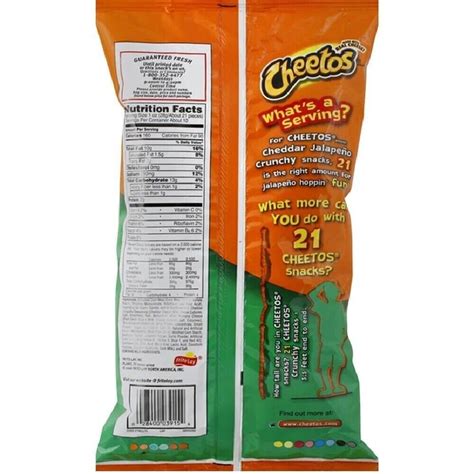 How many calories are in cheetos, cheddar jalapeno, lays - calories, carbs, nutrition