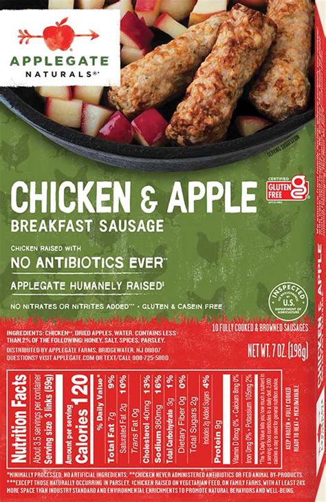 How many calories are in chicken apple breakfast sausage - calories, carbs, nutrition