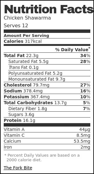 How many calories are in chicken shawarma in flatbread - calories, carbs, nutrition