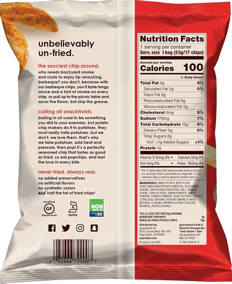 How many calories are in chips, popchips, original - calories, carbs, nutrition