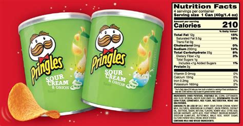 How many calories are in chips, pringles, sour cream onion - calories, carbs, nutrition