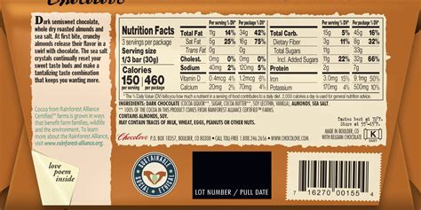 How many calories are in choc almond and sea salt - calories, carbs, nutrition