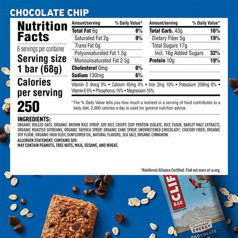 How many calories are in choc chip protein bar - calories, carbs, nutrition