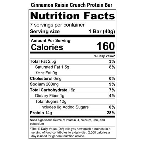 How many calories are in cinnamon raisin bar - calories, carbs, nutrition